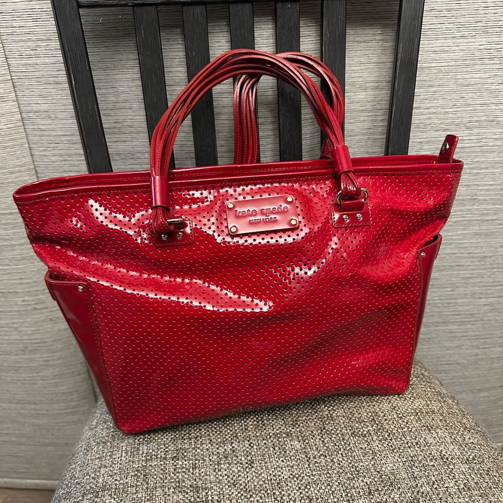 Kate Spade Shiny Red Perforated Tote